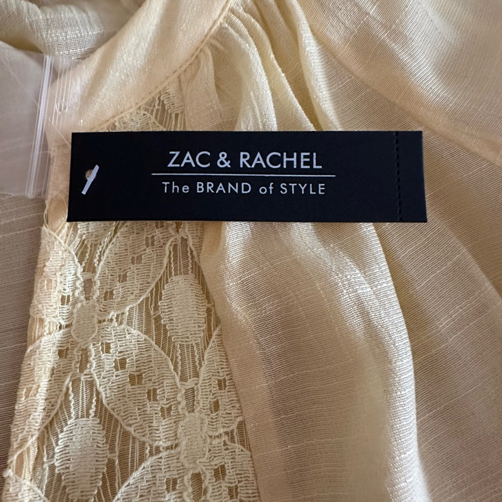 Zac & Rachel Medium Yellow pullover top w/ 3/4 sleeves a lace embellishment NWT - Picture 8 of 10